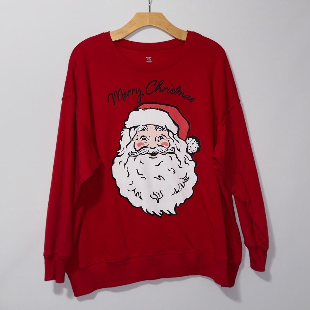 Holiday Time Red Merry Christmas Santa Sweatshirt unisex size XXL